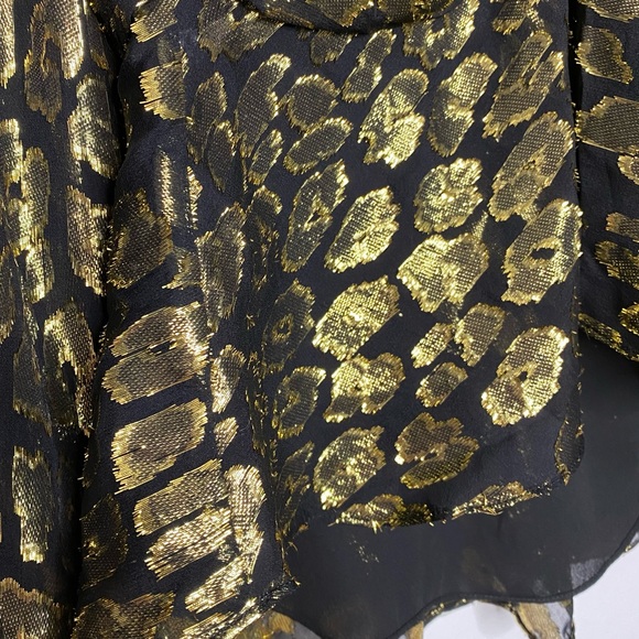A.L.C. Logan Top Silk Gathered Waist Black/Gold 6 - Picture 12 of 16